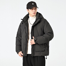 批发潮牌保暖90白鸭绒宽松休闲男款羽绒衣纯色外套加厚连帽羽绒服8008