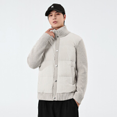 批发净版可二开90白鸭绒拼接时尚羊毛针织男士休闲羽绒服夹克外套8535