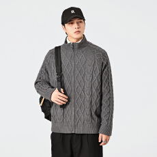 批发净版可二开针织羽绒服2025<b class='q'>秋</b>冬新款拉链立领麻花纹休闲潮牌男8567