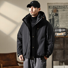 批发高端男款羽绒服冬季宽松连帽加厚保暖冲锋衣户外休闲鸭绒工装外套