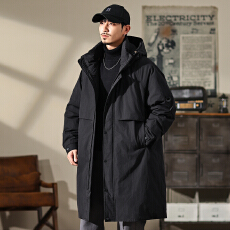 批发白鸭绒抗寒连帽羽绒服男装冬季户外多口袋冲锋衣加长款加厚