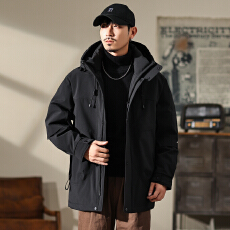 批发90鹅绒羽绒服男冬季2025新款潮牌高级感情侣连帽工装冲锋衣外套