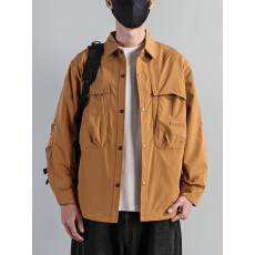 批发山系机能工装大口袋<b class='q'>衬衫</b>2026年春翻领外套<b class='q'>男</b>春夏季青年单排扣夹克