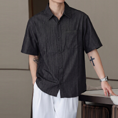 批发夏季竹节新款男生2026年<b class='q'>休闲</b><b class='q'>衬衣</b>短袖上衣轻薄透气百搭男宽松舒适