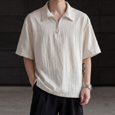 批发亚麻夏季新款<b class='q'>男生</b>2026年休闲POLO衫轻薄透气<b class='q'>短袖</b>百搭男T恤拉链夏