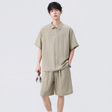 批发夏季新款<b class='q'>男生</b>2026年休闲<b class='q'>短袖</b>套装亚麻轻薄透气百搭男两件套夏季男