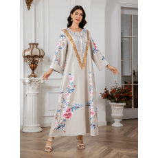 批发亚马逊跨境穆斯林中东女装长袍印花外贸连衣裙晚礼服批发