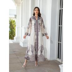 批发 中东跨境穆斯林女装长袍绣花布印花烫钻女长裙连衣裙Abaya