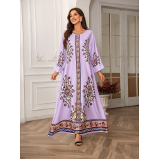 批发中东跨境外贸亚马逊虾皮穆斯林女士长袍印花烫钻连衣裙Abaya