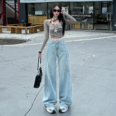 批发高腰阔腿垂感牛仔裤女2025秋季爆款宽松<b class='q'>时尚</b>百搭小个子直筒拖地裤