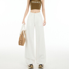 批发白色阔腿<b class='q'>牛仔裤</b>女春季2025新款梨形身材显瘦高腰宽松直筒拖地裤子