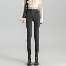 铅笔小脚裤子薄绒厚绒高腰牛仔裤女修身显瘦2026新款弹力紧身长裤