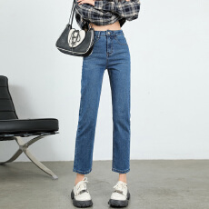 批发量大主推款 加绒 薄绒 直筒牛仔裤女九分烟管裤