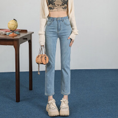 批发量大主推款 加绒 薄绒 直筒牛仔裤女九分烟管裤