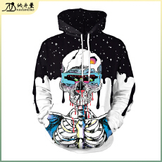 批发欧美跨境秋季新品万圣节<b class='q'>情侣</b><b class='q'>卫衣</b><b class='q'>时尚</b>骷颅头数码印花连帽休闲服装