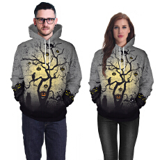 批发2025秋季欧美新品万圣<b class='q'>服装</b>情侣卫衣南瓜骷颅头惊悚恶搞印花连帽衫