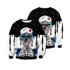 批发万圣节欧美<b class='q'>服装</b>秋季万圣卫衣骷颅头搞怪圆领数码印花情侣装卫衣