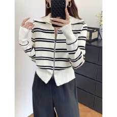 批发针织衫<b class='q'>女</b>双拉链秋冬季新款时尚优雅欧货显瘦翻领打底上衣百搭外套