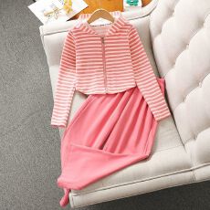 批发女童连帽条纹套装春秋2026新款<b class='q'>儿童</b>外套休闲阔腿裤女孩春装两件套