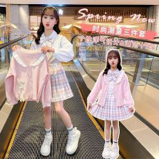 批发<b class='q'>女童</b><b class='q'>毛衣</b><b class='q'>开衫</b>套装2026秋季新款洋气女孩学院风衬衫百褶裙JK三件套