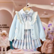 批发女童三件套秋冬2025新款洋气<b class='q'>儿童</b>学院风女孩毛衣<b class='q'>衬衫</b>百褶裙JK套装
