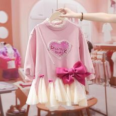 批发女童网纱连衣裙春秋季2025新款<b class='q'>韩版</b>中大童洋气时尚休闲爱心公主裙