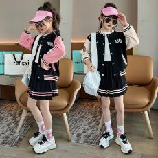批发<b class='q'>女童</b>棒<b class='q'>球</b>服套装春秋2026新款<b class='q'>韩版</b>洋气学院风字母<b class='q'>外套</b>百褶裙两件套