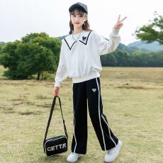 批发女童春秋装套装2026新款洋气女孩休闲阔腿裤<b class='q'>儿童</b>时髦运动服两件套