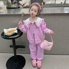 批发<b class='q'>女童</b>卡通<b class='q'>棒球</b>服套装2026春秋新款洋气时髦翻领<b class='q'>开衫</b>卫衣卫裤两件套