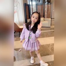 批发<b class='q'>女童</b>套<b class='q'>装</b>春秋2026新款<b class='q'>韩版</b>洋气公主风小女孩卡通<b class='q'>外套</b>百褶裙两件套