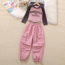 批发女童秋装套装2026新款<b class='q'>儿童</b>网红洋气连帽T恤休闲工装裤大童两件套