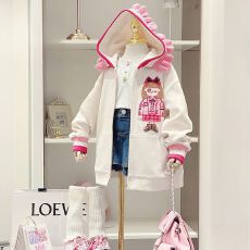 批发女童外套春秋季新款<b class='q'>韩版</b>连帽卫衣可爱洋气时髦中长款上衣儿童装潮