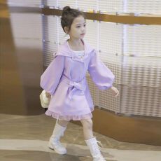 批发<b class='q'>女童</b>春<b class='q'>秋季</b>纯色风衣2025新款洋气女孩儿童时髦中长款连帽宽松外套