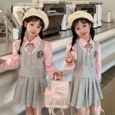 批发女童学院风套装春秋季2026新款韩版<b class='q'>儿童</b>小女孩洋气百褶<b class='q'>裙</b>两件套潮