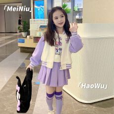 批发<b class='q'>女</b><b class='q'>童</b>棒球服套装秋装2025新款韩版女孩洋气休闲外套儿童运动<b class='q'>三件套</b>
