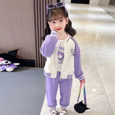 批发<b class='q'>女童</b>拼<b class='q'>色</b>棒球服套装2025春秋季新款韩版儿童女孩百褶<b class='q'>裙裤</b>子三件套