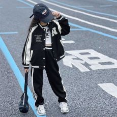 批发女童拼色棒球服套装2025春秋新款<b class='q'>韩版</b>洋气时髦中大童外套两件套潮