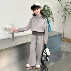 批发<b class='q'>女</b><b class='q'>童</b><b class='q'>卫衣</b>套装春秋款2026新款洋气儿童女孩假两件休闲阔腿裤两件套