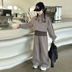 批发<b class='q'>女</b><b class='q'>童</b><b class='q'>卫衣</b>套装春秋款2026新款洋气儿童女孩假两件休闲阔腿裤两件套
