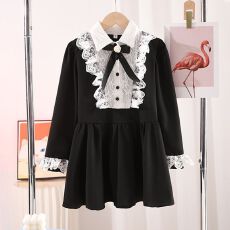 批发女童赫本风连衣<b class='q'>裙</b>春秋装2026新款<b class='q'>儿童</b>学院风小女孩公主气质小黑<b class='q'>裙</b>