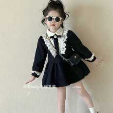 批发女童赫本风连衣<b class='q'>裙</b>春秋装2026新款<b class='q'>儿童</b>学院风小女孩公主气质小黑<b class='q'>裙</b>