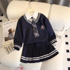 批发女童polo领套装裙子2026<b class='q'>春</b>季新款女孩学院风<b class='q'>春</b>装上衣半身裙两件套