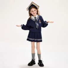 批发女童<b class='q'>春</b>秋套装假两件女孩裙子2026新款儿童学院风百褶裙两件套秋装