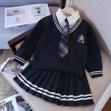 批发女童秋装2026新款套装儿童学院风<b class='q'>春</b>秋季洋气时髦假两件JK女孩裙子