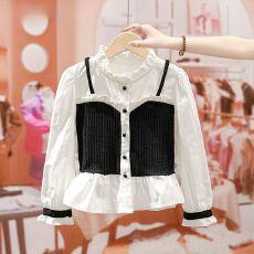 批发女童秋装套装2025新款<b class='q'>儿童</b>韩系穿搭大童女孩洋气<b class='q'>衬衫</b>喇叭裤两件套