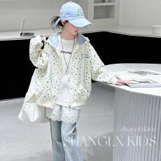 批发女童独特漂亮外套碎花开衫儿童<b class='q'>春</b>秋季洋气2026新款小女孩连帽上衣