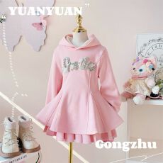 批发<b class='q'>女</b><b class='q'>童</b>卫衣<b class='q'>连衣裙</b>秋款2026新款韩版女孩洋气甜美中大童半身裙两件套