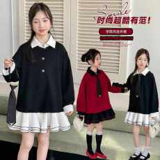 批发<b class='q'>女</b><b class='q'>童</b><b class='q'>连衣裙</b>2026春秋新款小女孩学院风春装POLO领中大童长袖公主裙