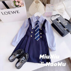 批发<b class='q'>女童</b>学院<b class='q'>风</b>套装春秋装2025新款衬衫背心连衣裙时髦洋气两件套秋季