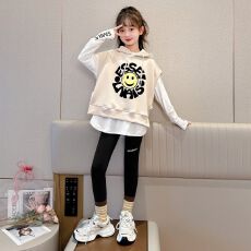 批发女童连帽<b class='q'>马甲</b>套装2025春秋季新款韩版<b class='q'>儿童</b>笑脸<b class='q'>马甲</b>打底衫两件套潮